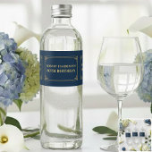 Water Bottle Label Chic Navy Gold 80th Birthday Wasserflaschenetikett
