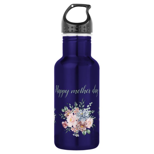 Water Bottle with Bold Floral Motif and Heartfelt  Edelstahlflasche (Vorderseite)