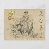 Water Buffalo Kid Chinesisch Ox Jahr 2021 PostC Postkarte (Vorderseite)