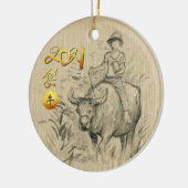 Water Buffalo Kid Chinesisch Ox Year 2021 CRO Keramik Ornament (Links)