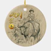 Water Buffalo Kid Chinesisch Ox Year 2021 CRO Keramik Ornament (Hinten)