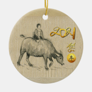 Water Buffalo Kind Chinesisch Ox Jahr 2021 CRO CRO Keramik Ornament