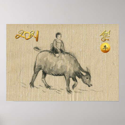 Water Buffalo Kind Chinesisch Ox Jahr 2021 HorP Poster (Vorne)