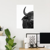 Water Buffalo Schwarz-weißes modernes Poster (Heimbüro)