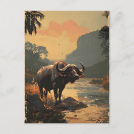 Water Buffalo Vintag Postkarte