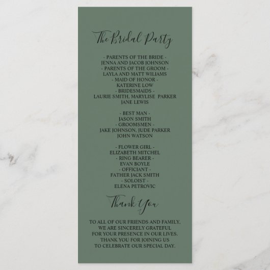 Water colored for wedding Eucalyptus Programm (Rückseite)