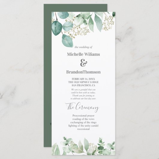 Water colored for wedding Eucalyptus Programm (Vorne/Hinten)