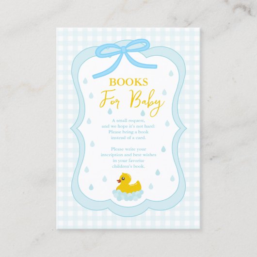 Water Droplets Gingham Baby Shower Books For Baby Begleitkarte (Vorderseite)