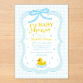 Water Droplets Gingham Boy Baby Shower Acryleinladungen (Vorderseite)