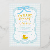 Water Droplets Gingham Boy Baby Shower Folieneinladung (Vorderseite)