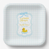 Water Droplets Gingham Boy Baby Shower Pappteller (Vorderseite)
