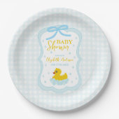 Water Droplets Gingham Boy Baby Shower Pappteller (Vorderseite)