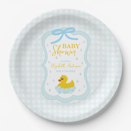Water Droplets Gingham Boy Baby Shower Pappteller (Vorderseite)