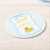 Water Droplets Gingham Boy Baby Shower Runder Pappuntersetzer (Angewinkelt)
