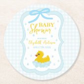 Water Droplets Gingham Boy Baby Shower Runder Pappuntersetzer (Vorderseite)