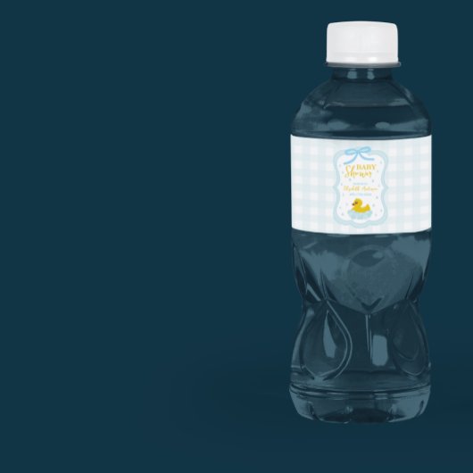 Water Droplets Gingham Boy Baby Shower Wasserflaschenetikett