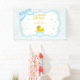 Water Droplets Gingham Boy Baby Shower Welcome Banner