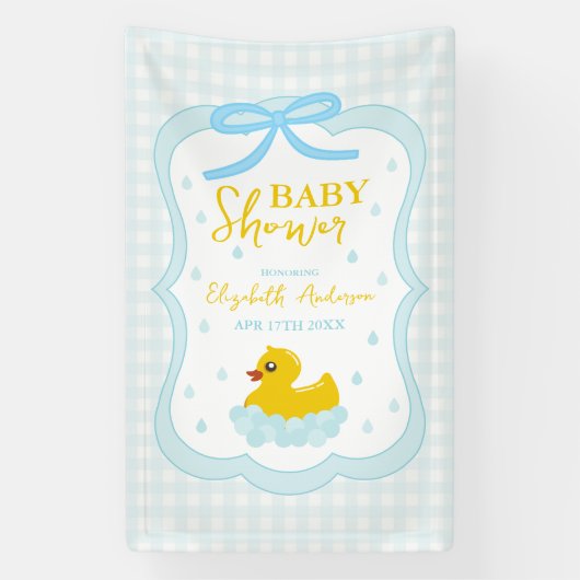 Water Droplets Gingham Boy Baby Shower Welcome Banner (Vertikal)