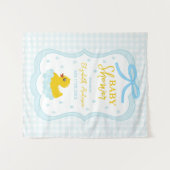 Water Droplets Gingham Boy Baby Shower Welcome Wandteppich (Vorderseite (Horizontal))
