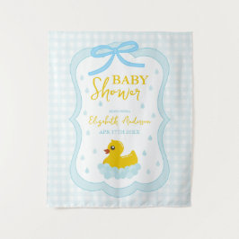 Water Droplets Gingham Boy Baby Shower Welcome Wandteppich