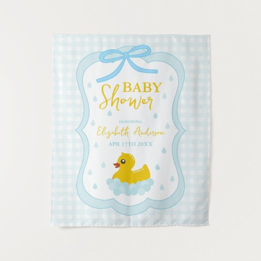 Water Droplets Gingham Boy Baby Shower Welcome Wandteppich (Vorderseite)