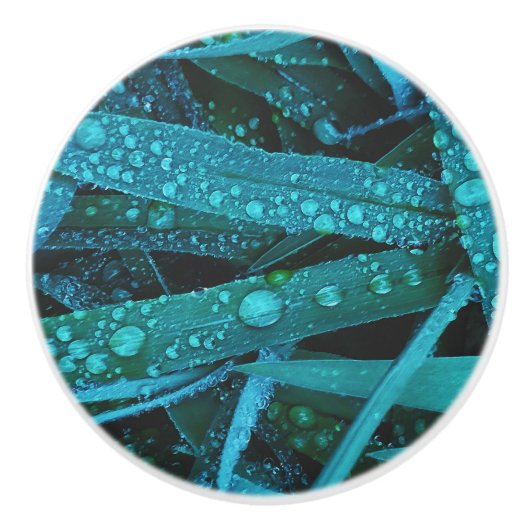 Water Drops Along the Grass Keramikknauf (Vorderseite)