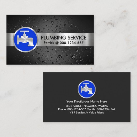 Water Drops Silver Pipeline Blue Faucet Visitenkarte (Vorne/Hinten)
