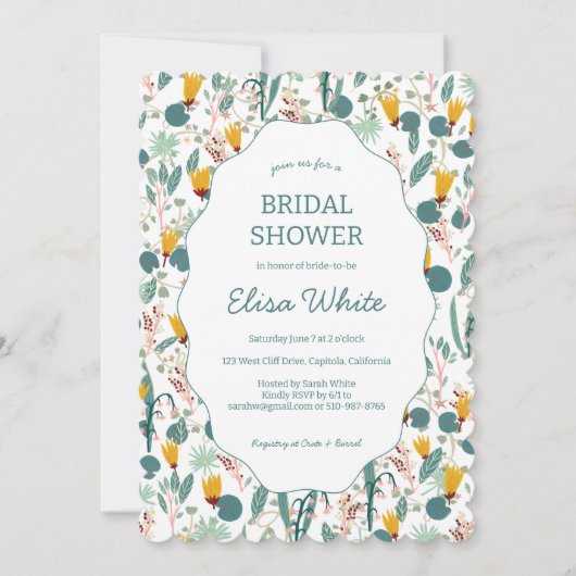 Water Garden Floral Bridal Shower Cute CUSTOM  Einladung (Vorderseite)