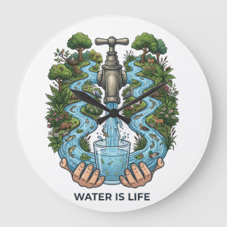 Water Is Life | Nature Ecosystem Conservation Art Große Wanduhr