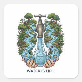 Water Is Life | Nature Ecosystem Conservation Art Quadratischer Aufkleber