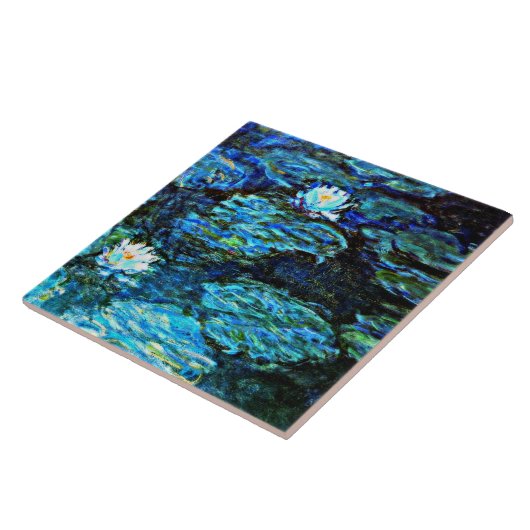 Water Lilies, blau, von Claude Monet Fliese (Seite)
