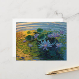 Water Lilies Blue & Lila von Claude Monet, Sunset Postkarte