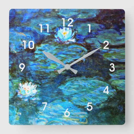 Water Lilies Blue, painting by Claude Monet Quadratische Wanduhr (Vorderseite)