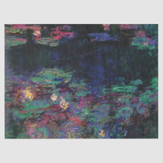 WATER LILIES GREEN POND Claude Monet Dark Floral Seidenpapier (Vorderseite)