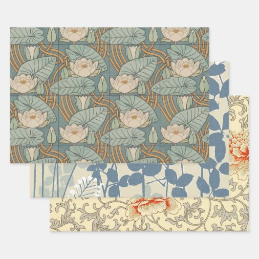 Water Lilies Lily Art Nouveau Natur Geschenkpapier Set (Set)