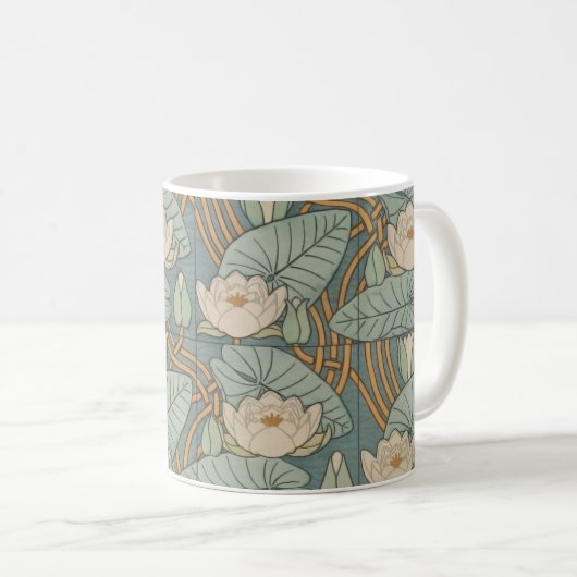 Water Lilies Lily Art Nouveau Natur Kaffeetasse (VorderseiteRechts)