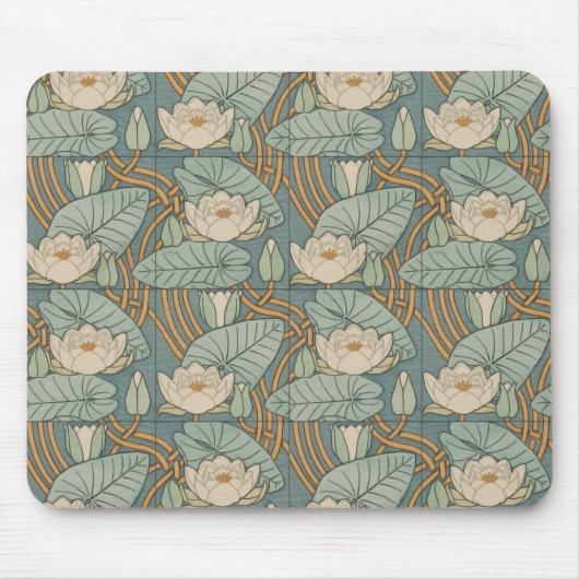 Water Lilies Lily Art Nouveau Natur Mousepad (Vorne)