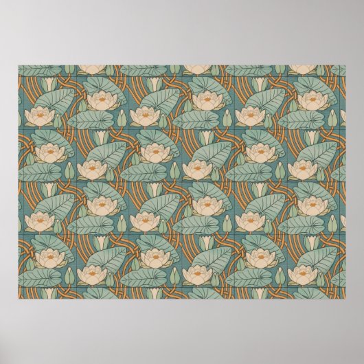 Water Lilies Lily Art Nouveau Natur Poster (Vorne)