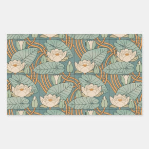 Water Lilies Lily Art Nouveau Natur Rechteckiger Aufkleber