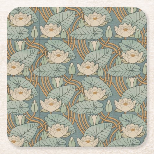Water Lilies Lily Art Nouveau Natur Rechteckiger Pappuntersetzer (Vorderseite)