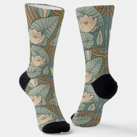 Water Lilies Lily Art Nouveau Natur Socken (Gewinkelt)