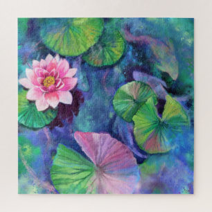 Water Lilies Pink Blume Jigsaw Puzzle - Malerei