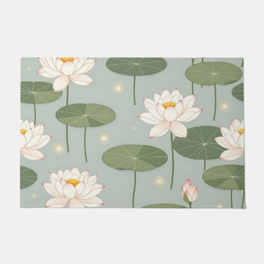 Water Lily Lotus Pond Pattern Fußmatte (Vorderseite)
