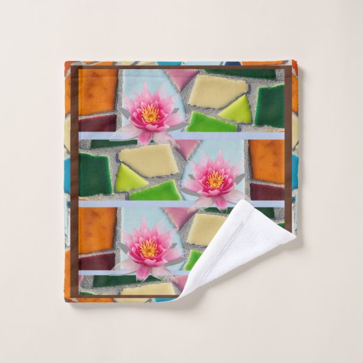 Water Lily Penny Brown Mosaic Muster Badhandtuch Set (Waschlappen)