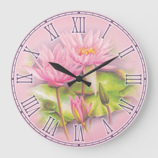 Water lily pink fine art botanical wall clock große wanduhr (Vorderseite)