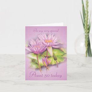 Water lily purple floral Aunt 50 birthday card Karte
