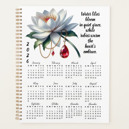 Water Lily & Ruby July Verse – 2026 Full-Year  Planer (Vorderseite)