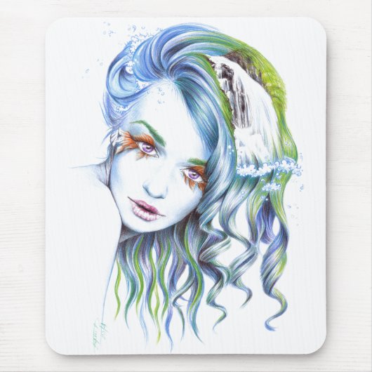 Water Meerjungfrau Mädchen Surreal Fantasy Portrai Mousepad (Vorne)