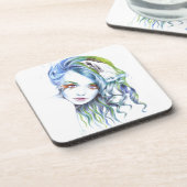 Water Meerjungfrau Mädchen Surreal Fantasy Portrai Untersetzer (Linke Seite)