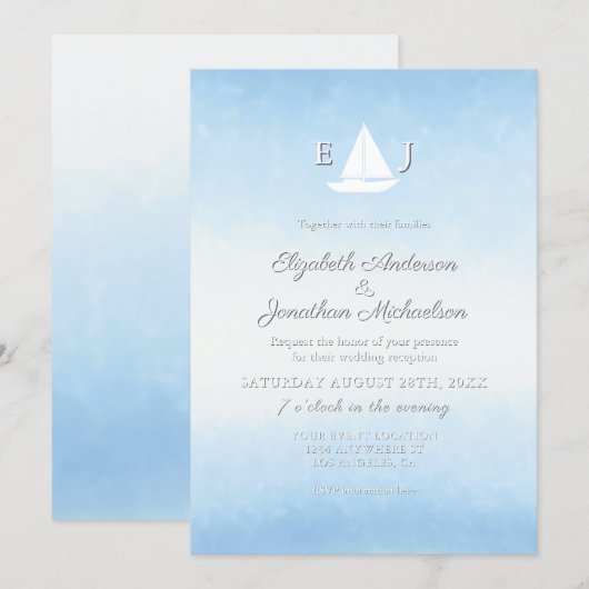 Water Meets Sky Watercolor Wedding Reception Einladung (Vorne/Hinten)